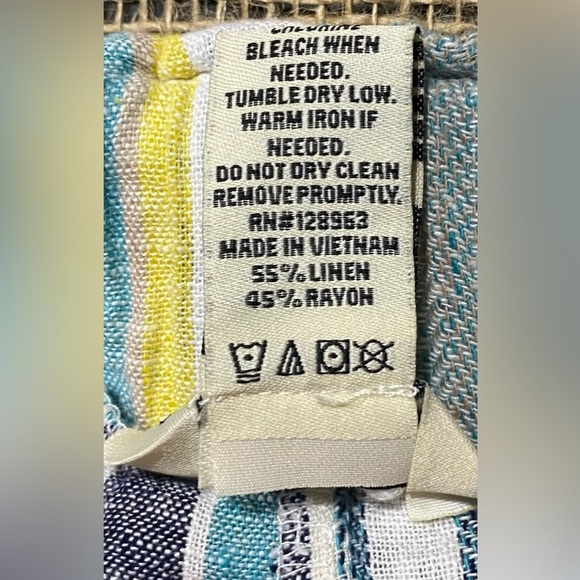 Indigo Rein Pants Small Linen/Rayon Pockets Elastic Waist Belt Striped Cropped - Picture 5 of 7